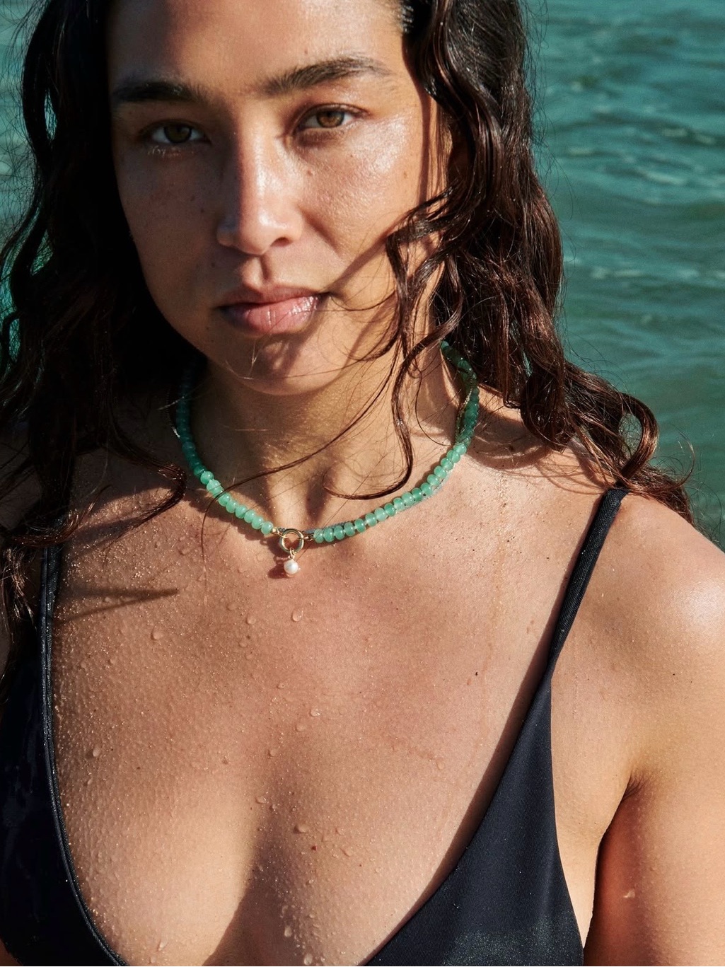 Mejuri Green Beaded Necklace With Gold Toggle